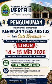 PENGUMUMAN PELAYANAN KANTOR KALURAHAN MERTELU LIBUR 14-15 MEI2026